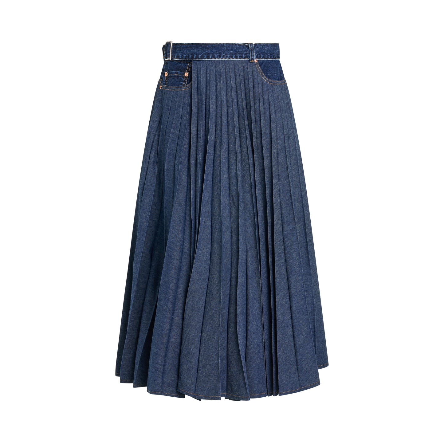 Pleated Denim Skirt in Blue