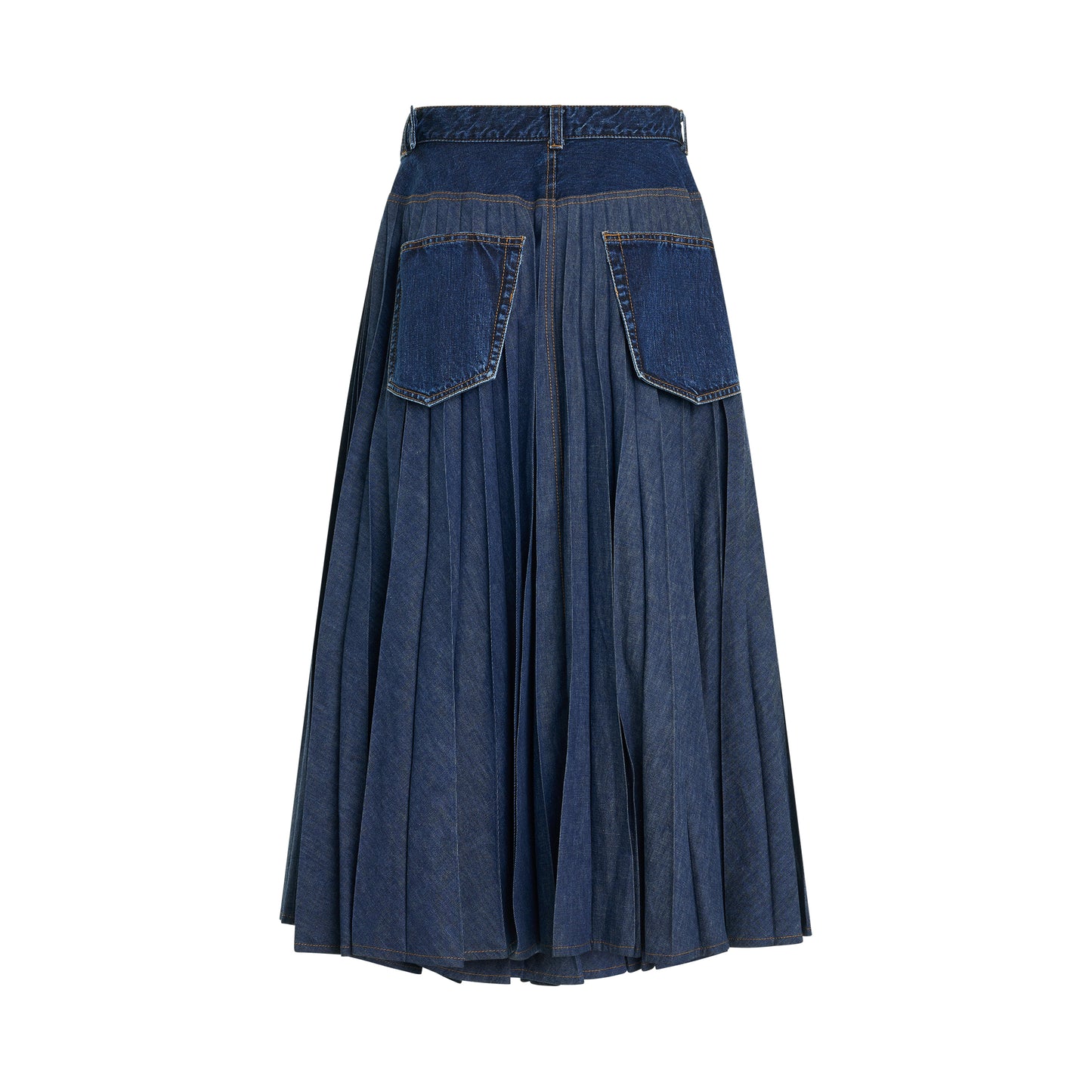 Pleated Denim Skirt in Blue