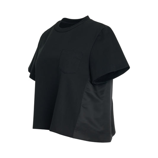 Cotton Jersey x Nylon Twill T-Shirt in Black