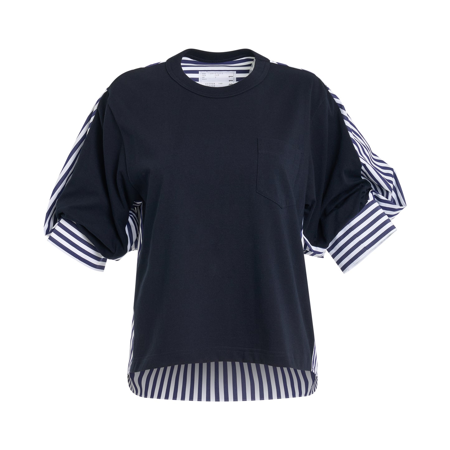 Cotton Poplin x Cotton Jersey T-Shirt in Navy/Navy Stripe