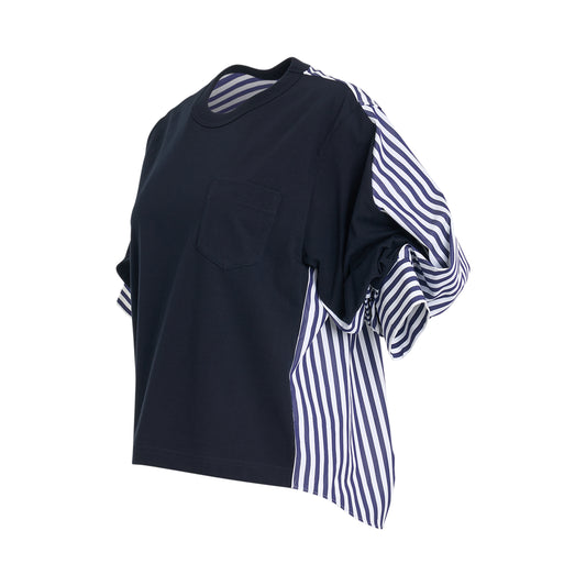 Cotton Poplin x Cotton Jersey T-Shirt in Navy/Navy Stripe