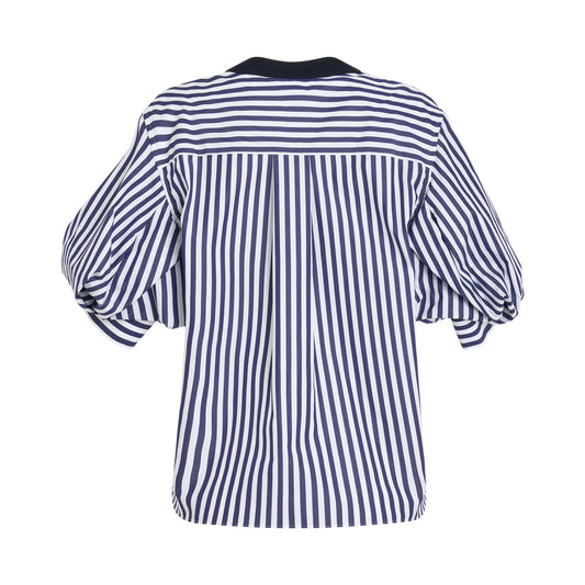 Cotton Poplin x Cotton Jersey T-Shirt in Navy/Navy Stripe