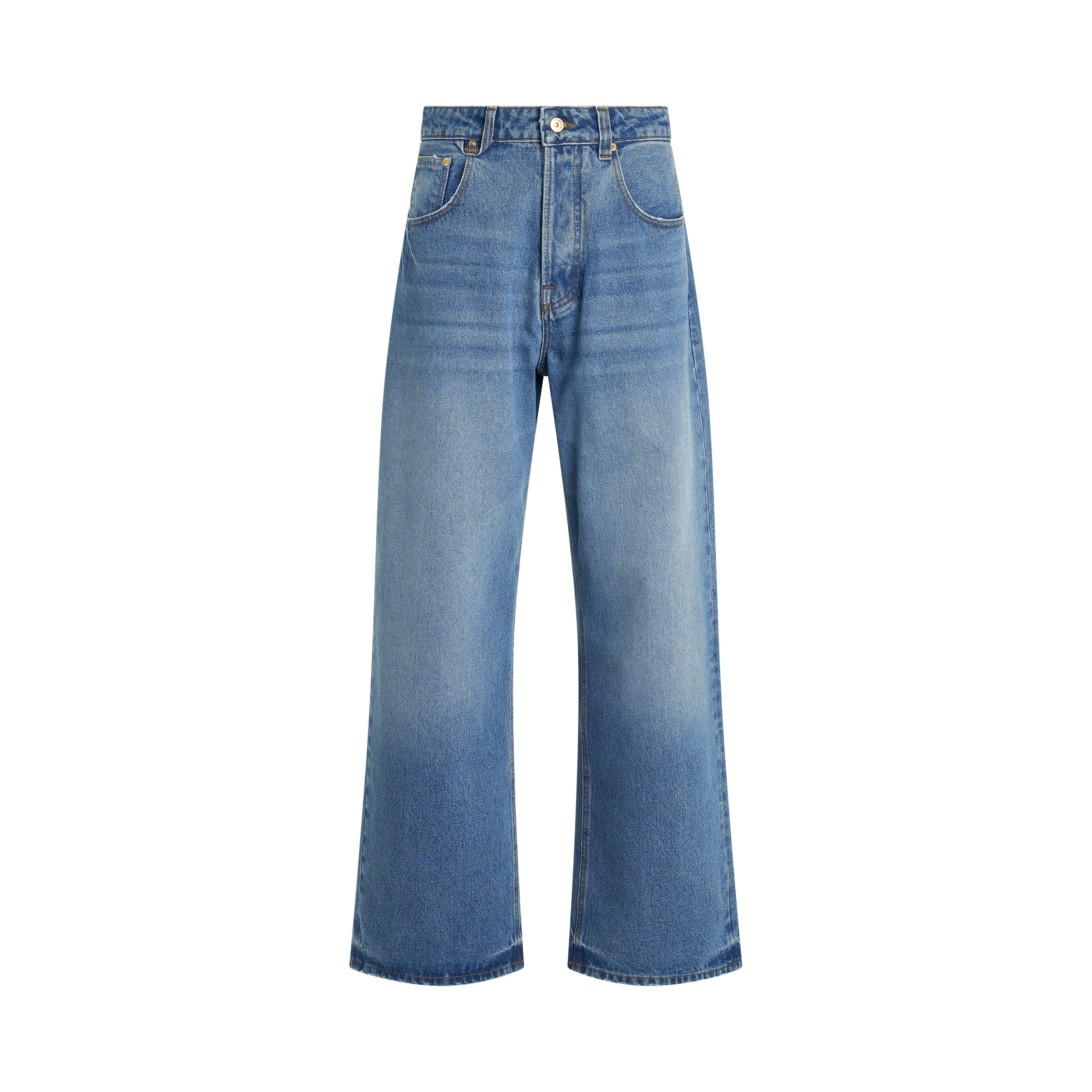 Le Denimes Large Jeans in Blue/Tabac