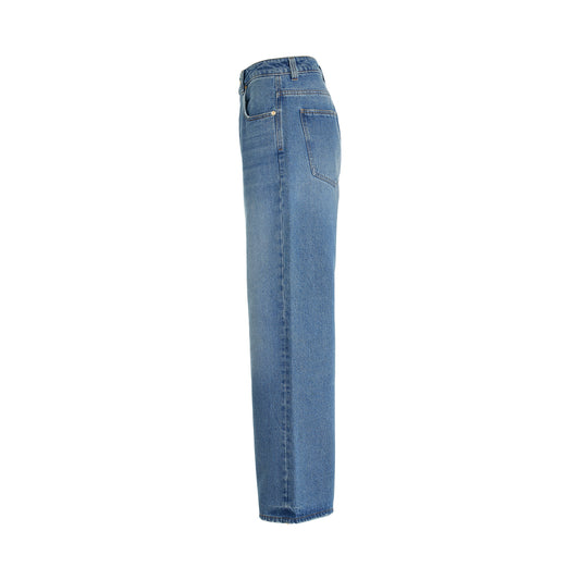 Le Denimes Large Jeans in Blue/Tabac