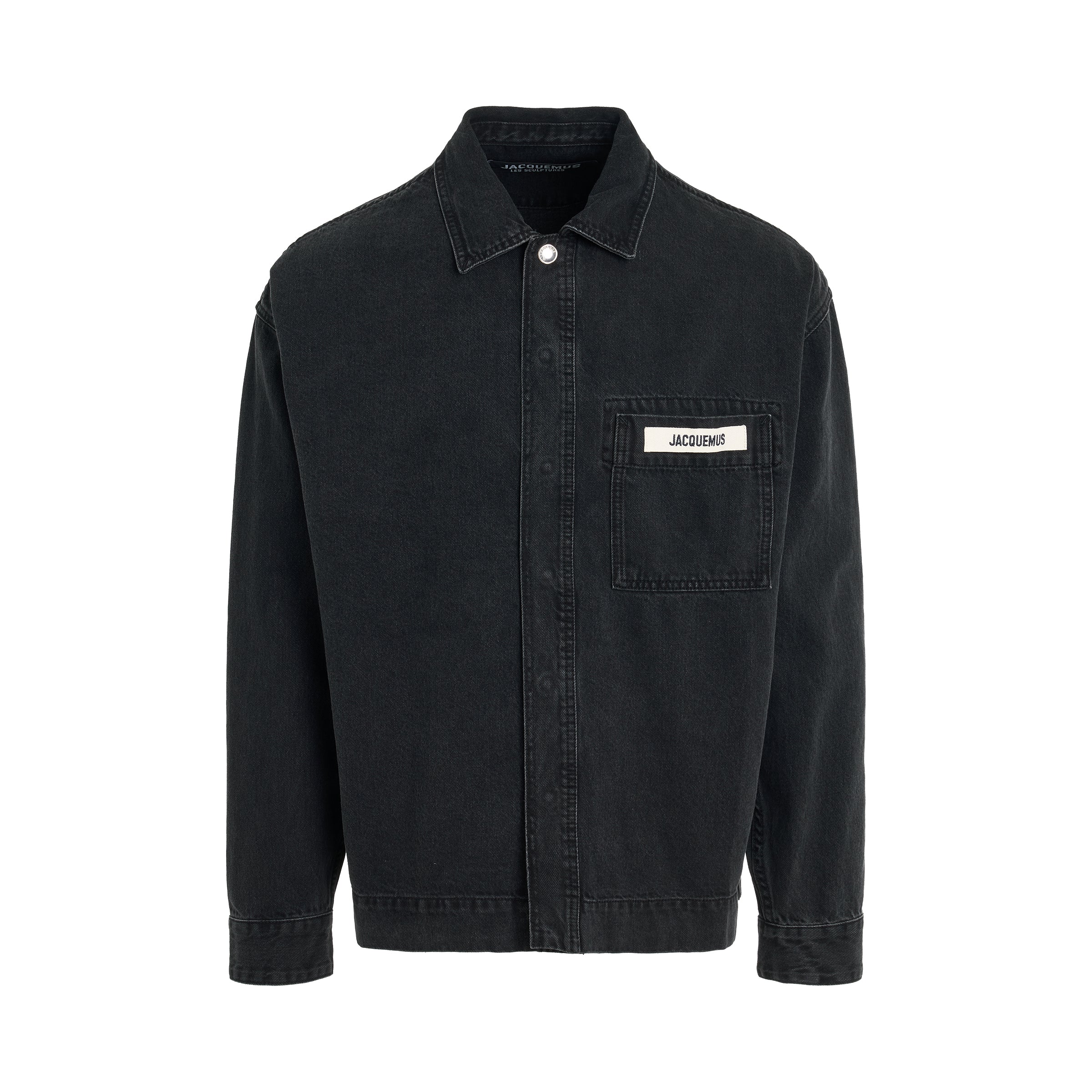 Logo Denim Overshirt in Black