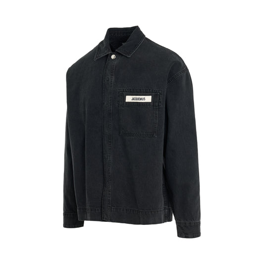 Logo Denim Overshirt in Black