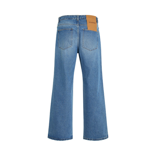 Le Denimes Large Jeans in Blue/Tabac