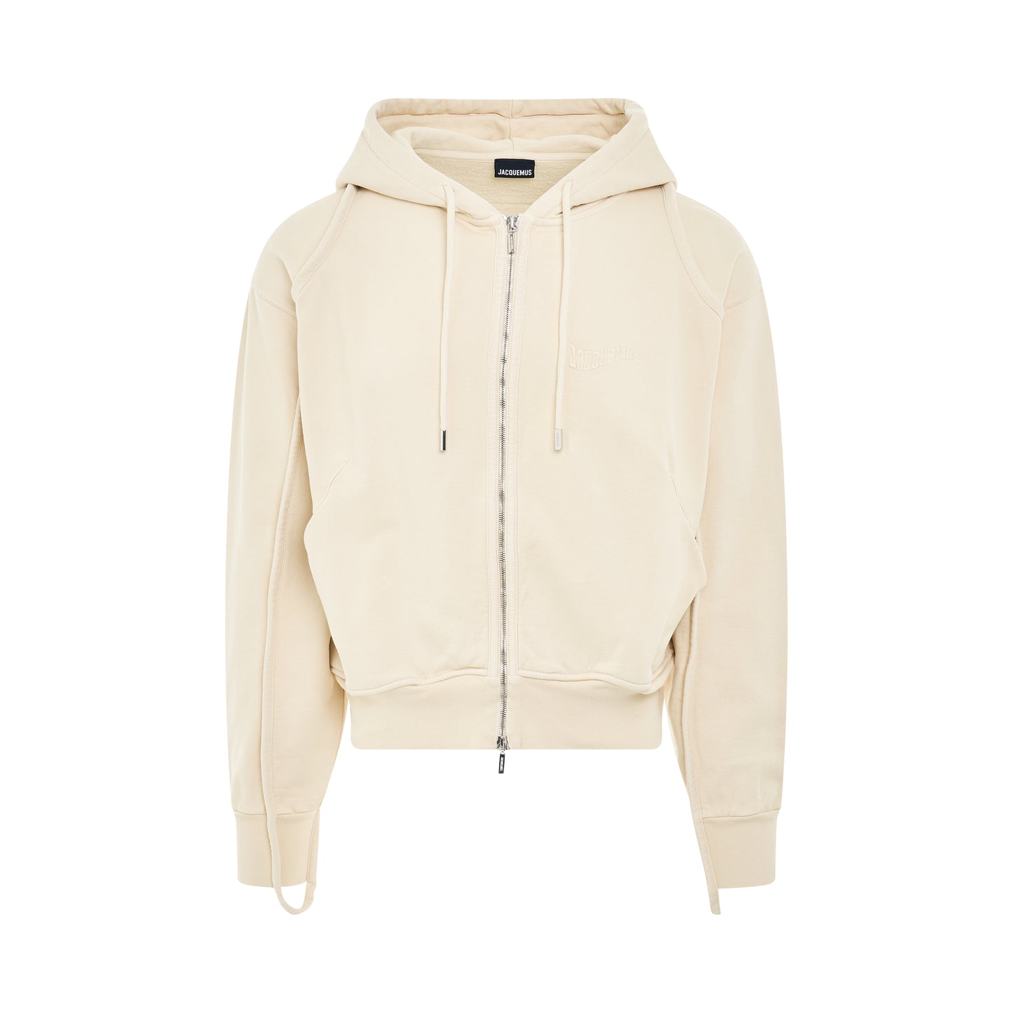 Camargue Warped Logo Zipped Hoodie in Light Beige