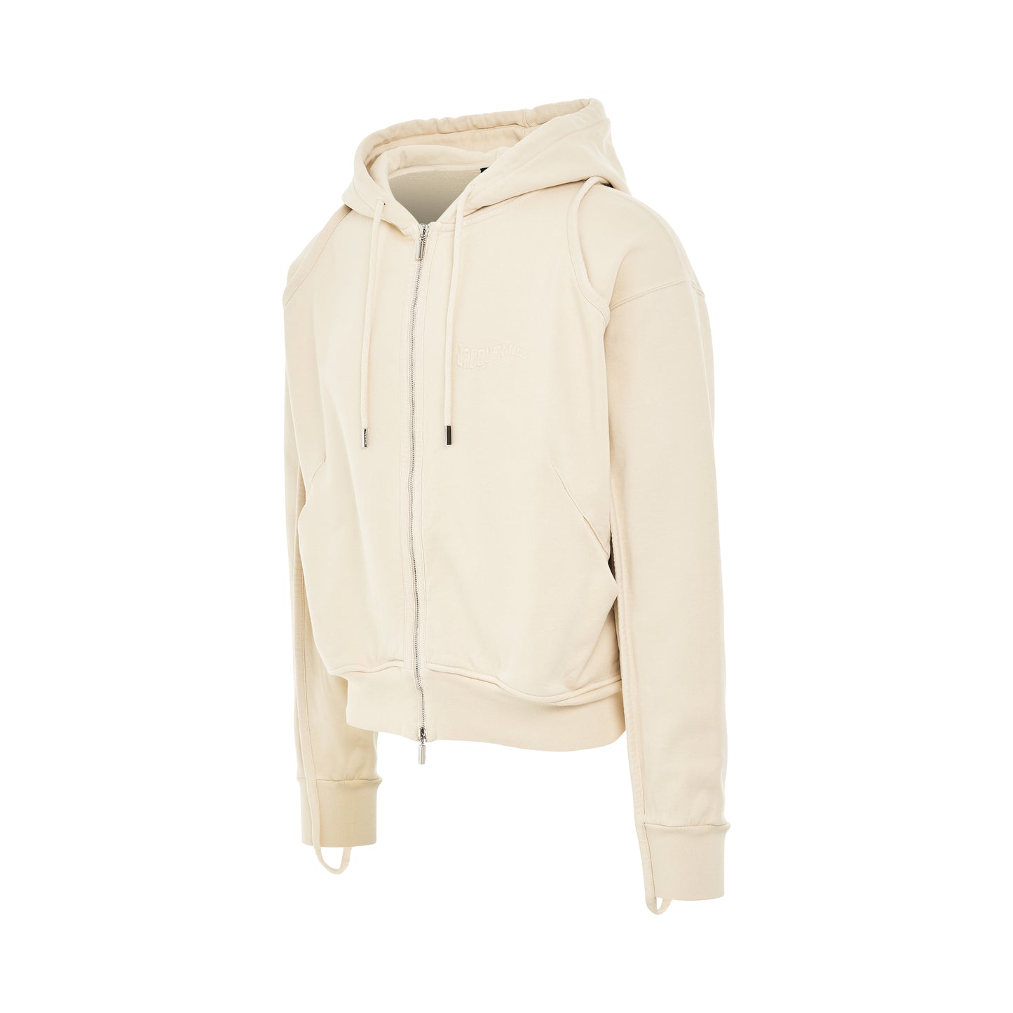 Camargue Warped Logo Zipped Hoodie in Light Beige