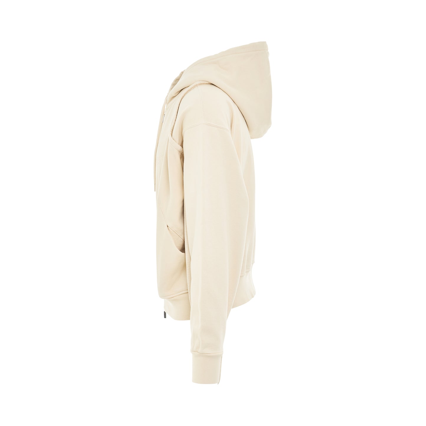 Camargue Warped Logo Zipped Hoodie in Light Beige