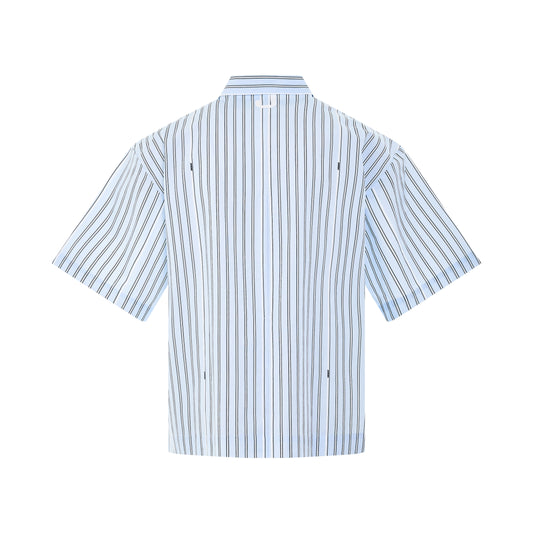 Manches Courte Short Sleeve Shirt in Blue Stripe