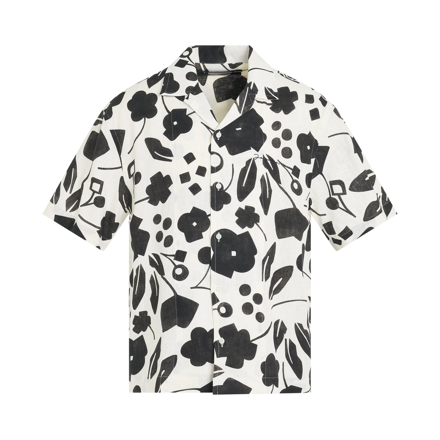 Jean Cubic Flower Print Short Sleeve Shirt in White/Black