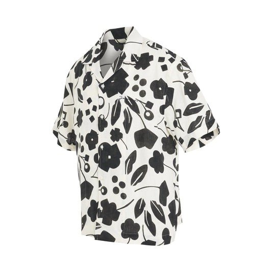 Jean Cubic Flower Print Short Sleeve Shirt in White/Black