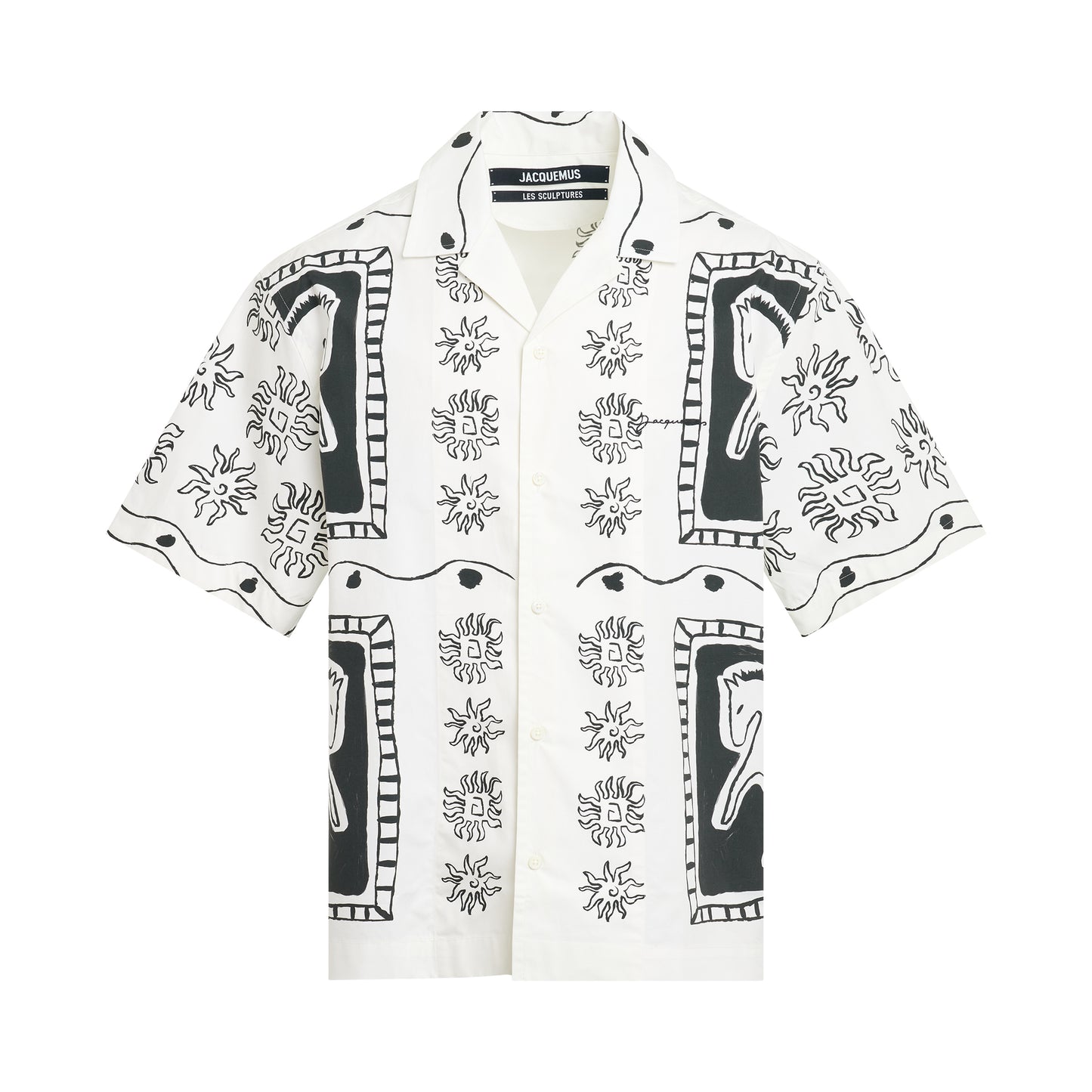 Jean Frise Horse Print Short Sleeve Shirt in White/Black