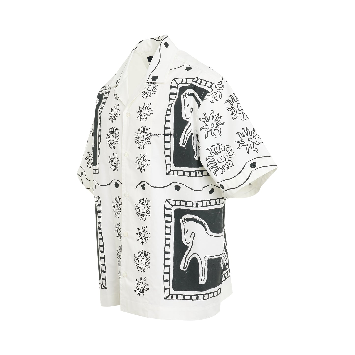 Jean Frise Horse Print Short Sleeve Shirt in White/Black