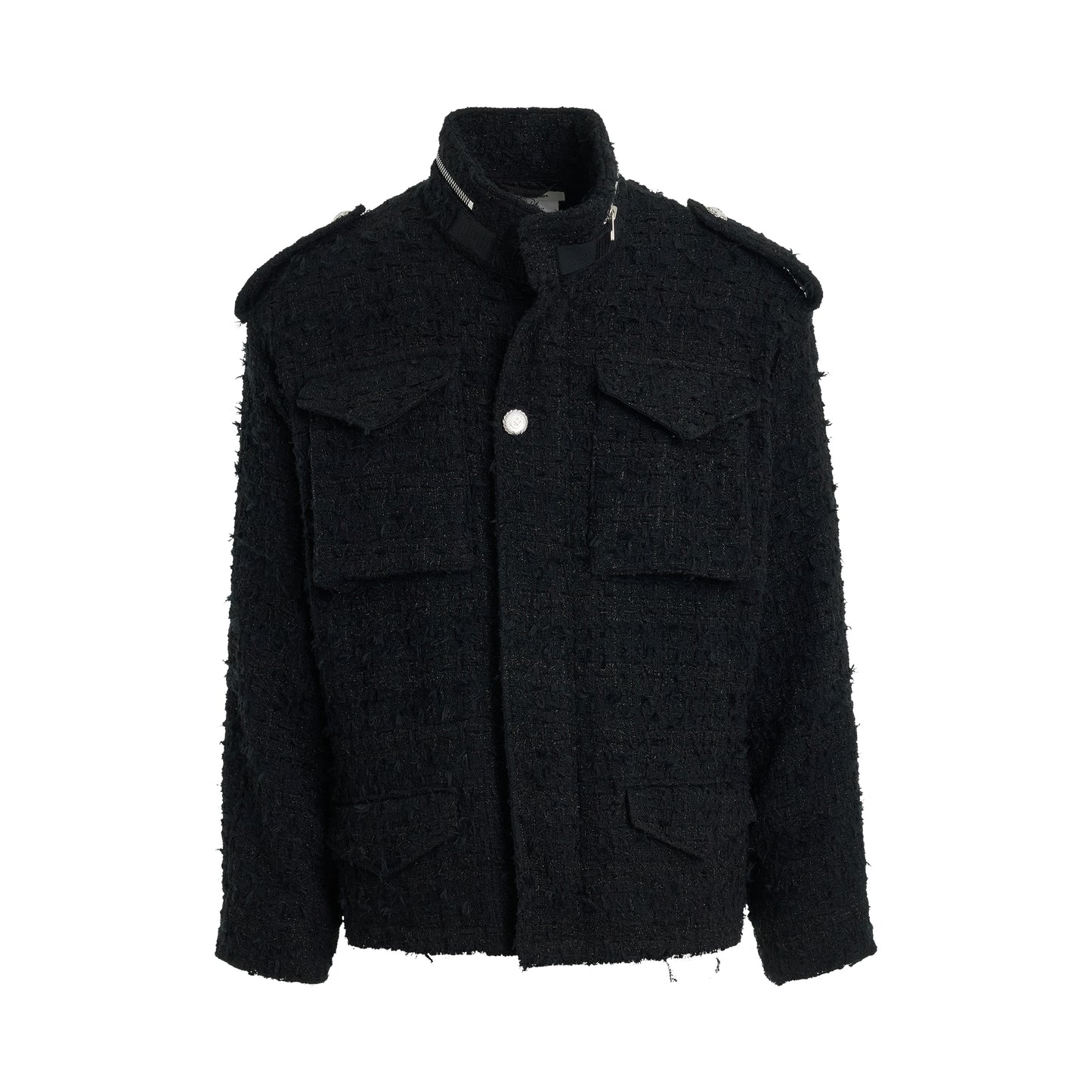 Tweed Cut-Off Field Jacket in Black