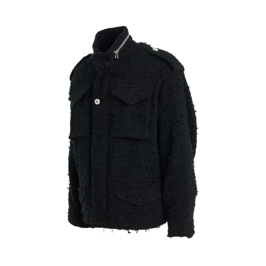 Tweed Cut-Off Field Jacket in Black