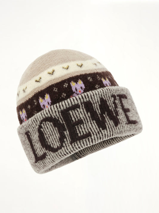 Louis Wain Beanie in Beige/Multicolour