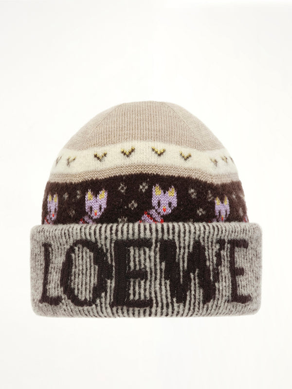 Louis Wain Beanie in Beige/Multicolour