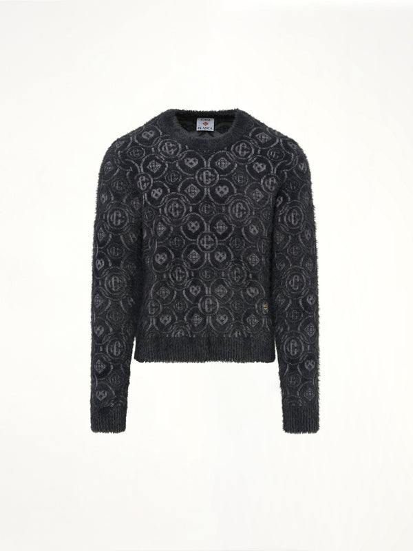Fluffy Monogram Knit Sweater in Grey