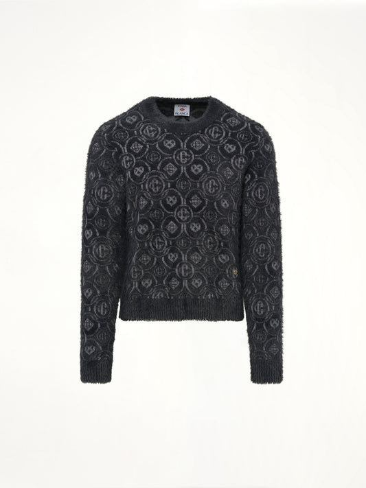 Fluffy Monogram Knit Sweater in Grey