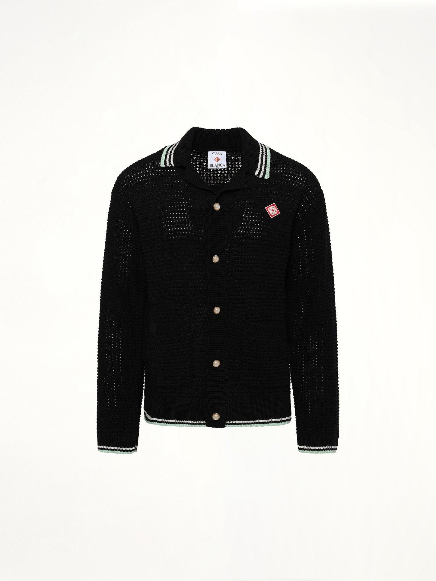 Embroidered Crochet Shirt in Black