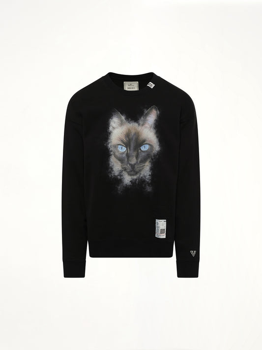 Cat Printed Pullover in Black