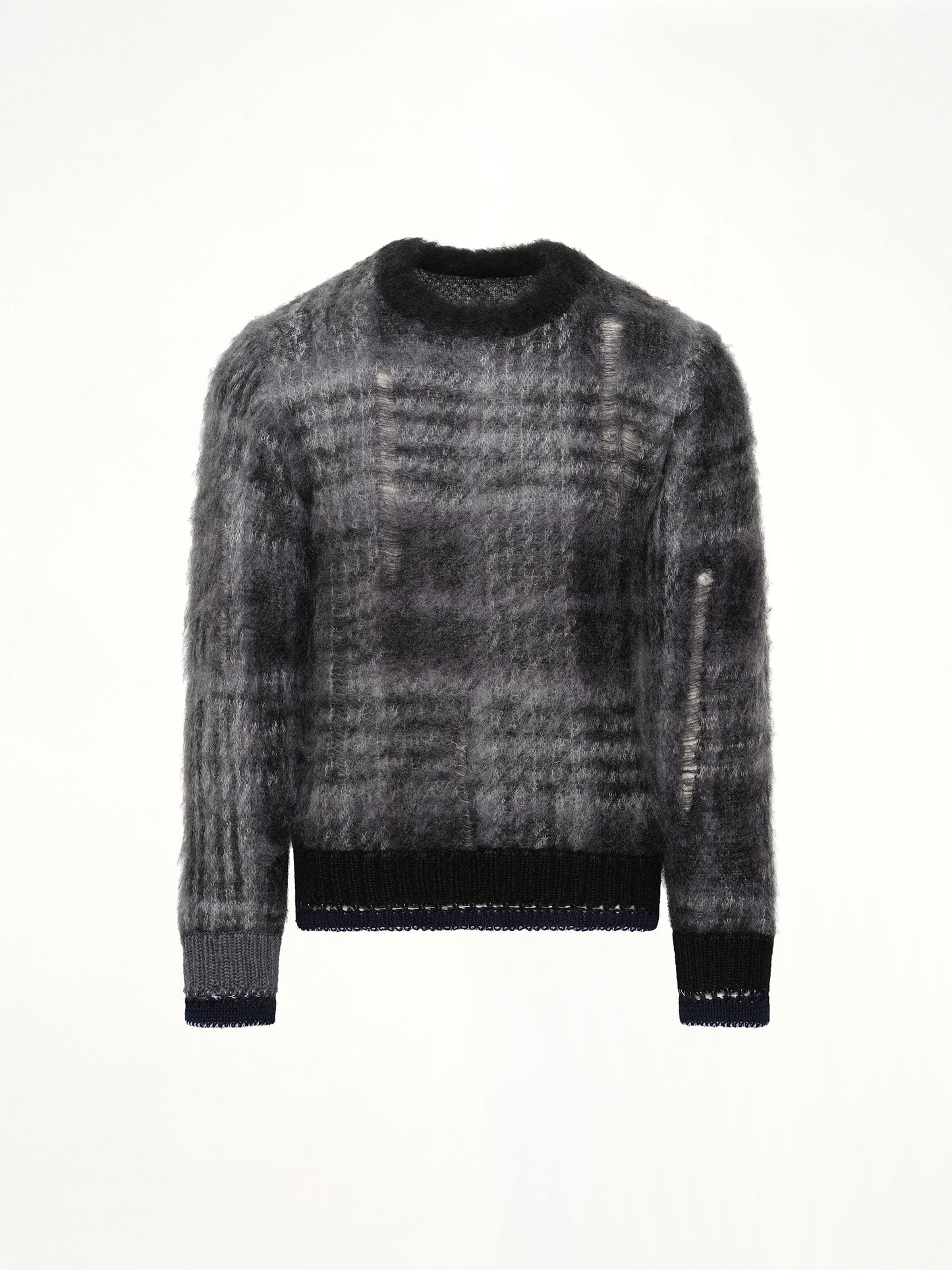 Plaid Mohair Knit Pullover in Black