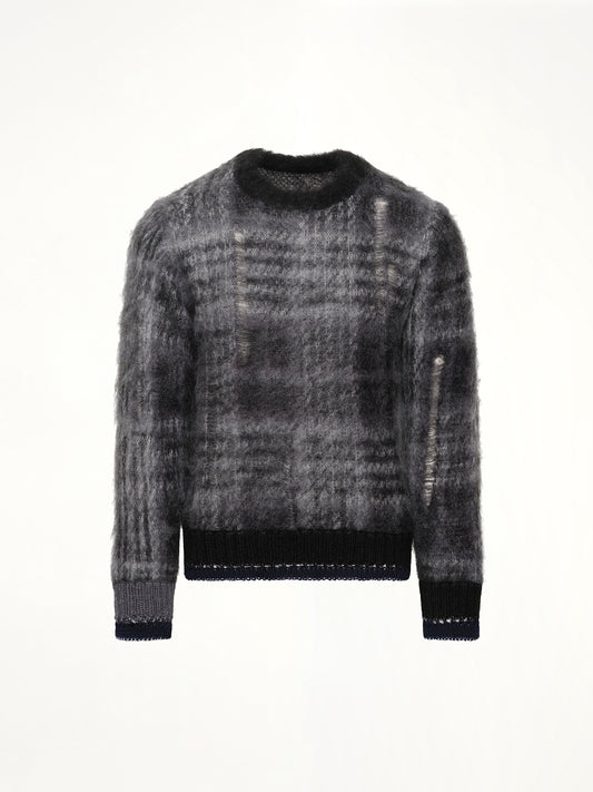 Plaid Mohair Knit Pullover in Black