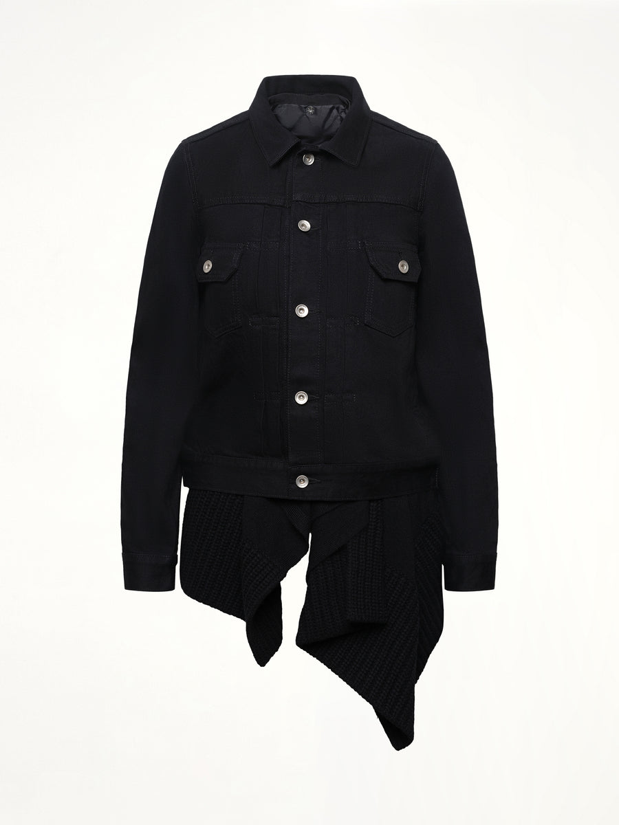 Denim x Wool Knit Jacket in Black
