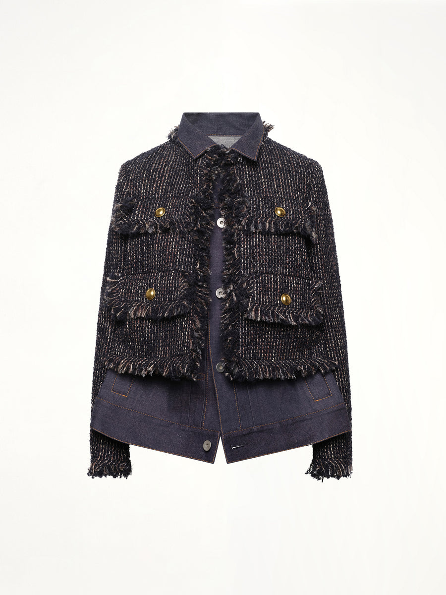 Denim x Tweed Jacket in Navy/Indigo