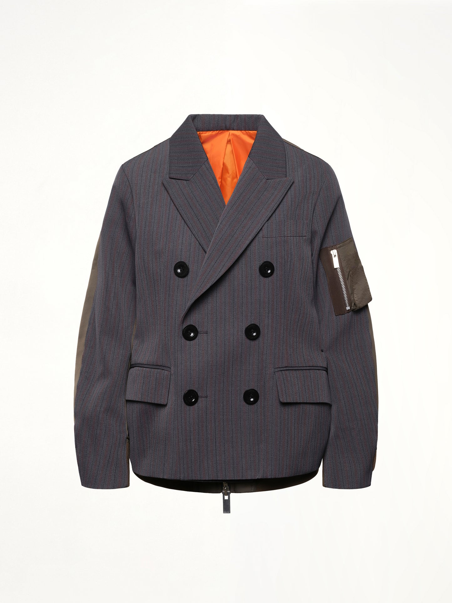 Stripe Doeskin x Nylon Twill Jacket in Gray/Dark Khaki