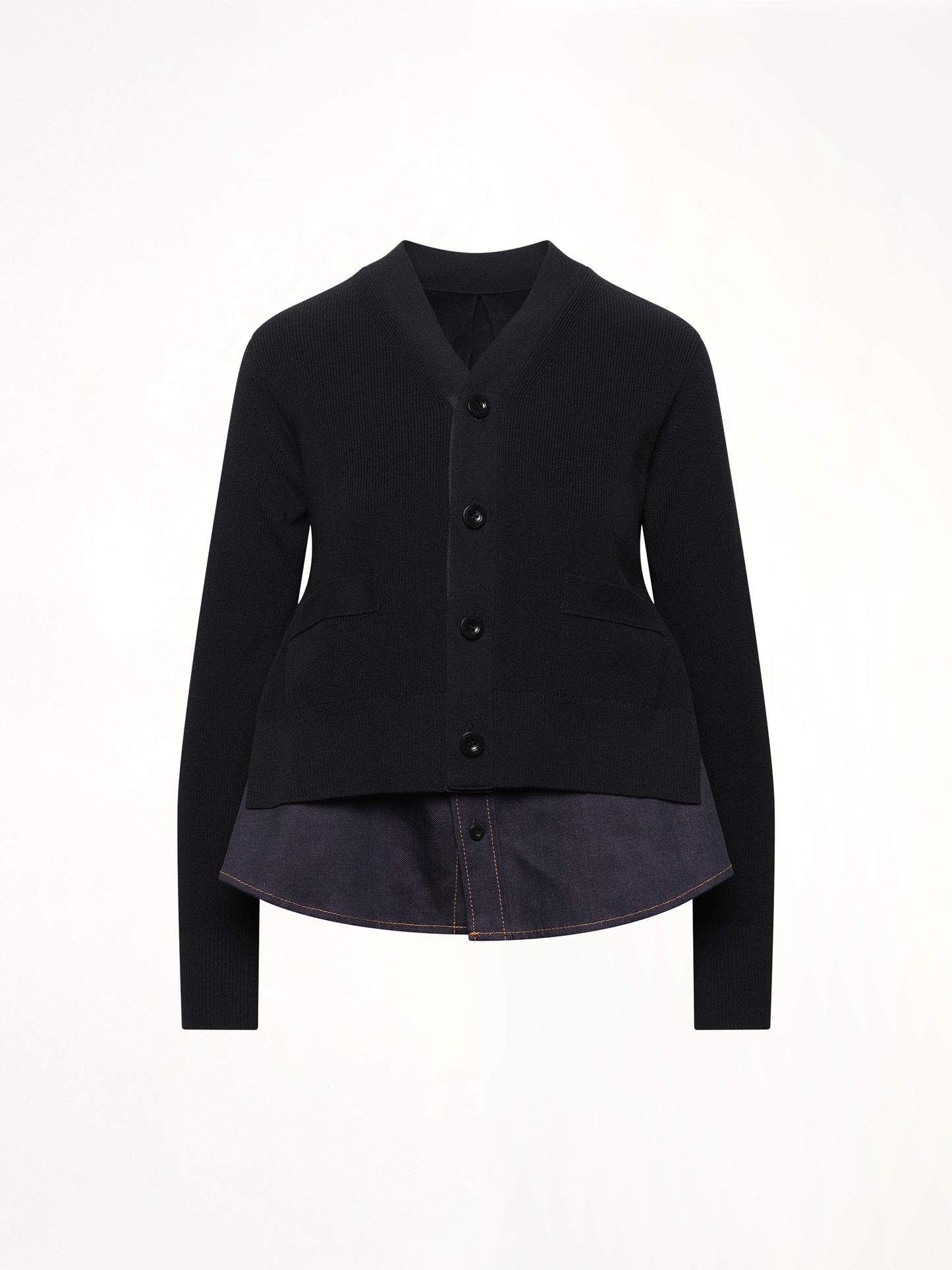 Denim x Knit Cardigan in Black/Indigo
