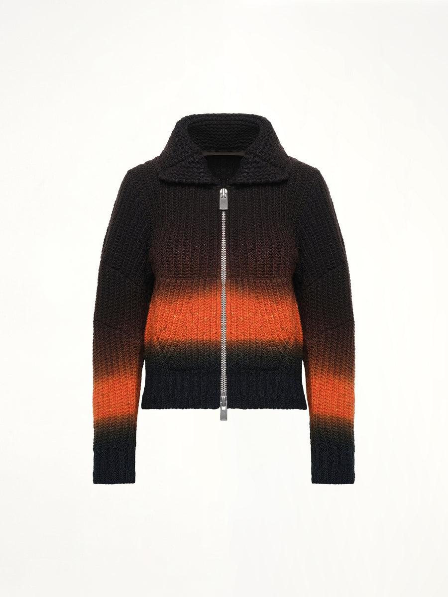 Garment Dye Wool Knit Blouson in Brown