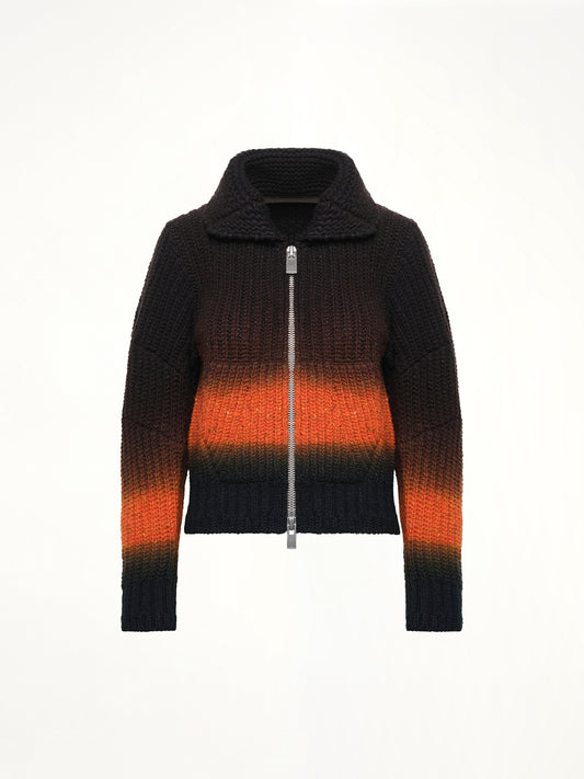 Garment Dye Wool Knit Blouson in Brown