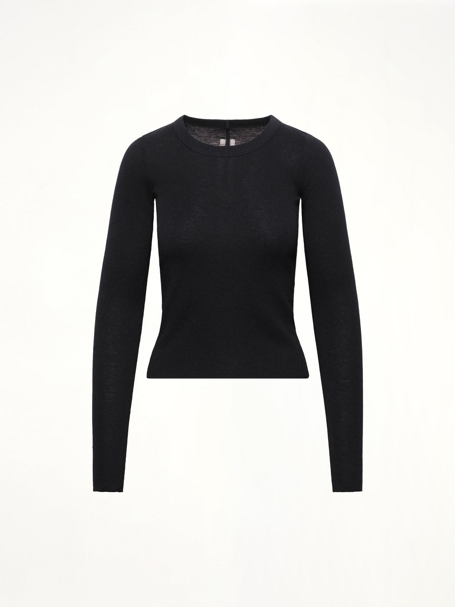 Cropped Rib Long Sleeve T in Black