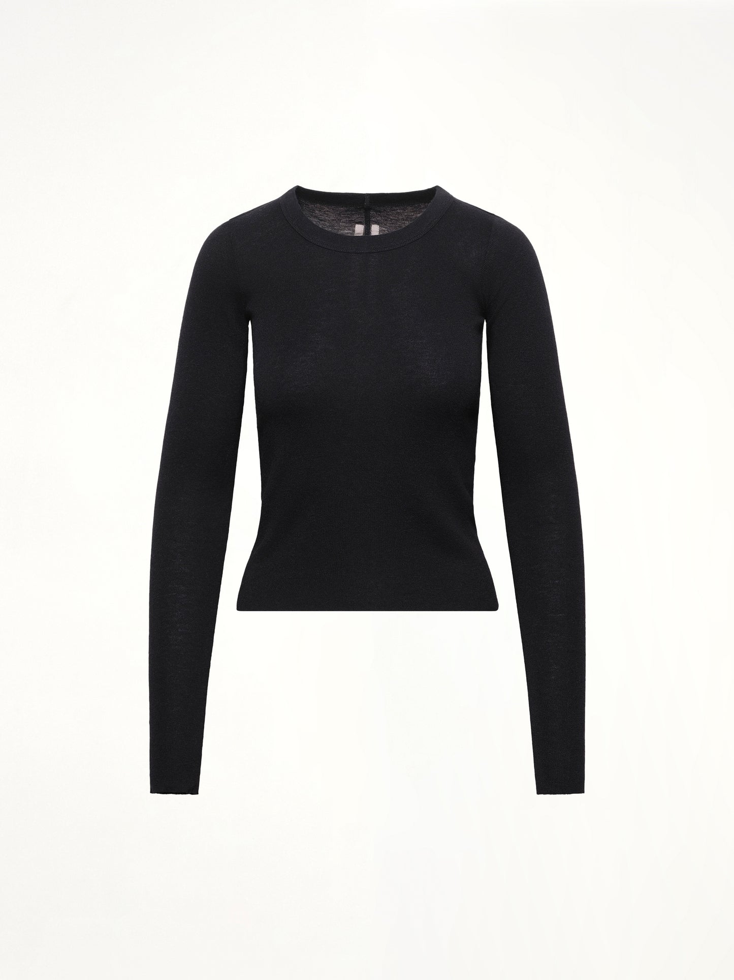 Cropped Rib Long Sleeve T in Black