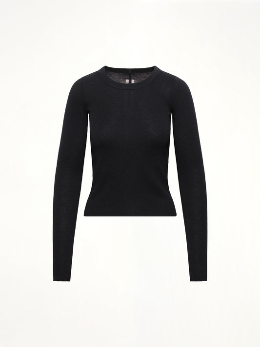 Cropped Rib Long Sleeve T in Black