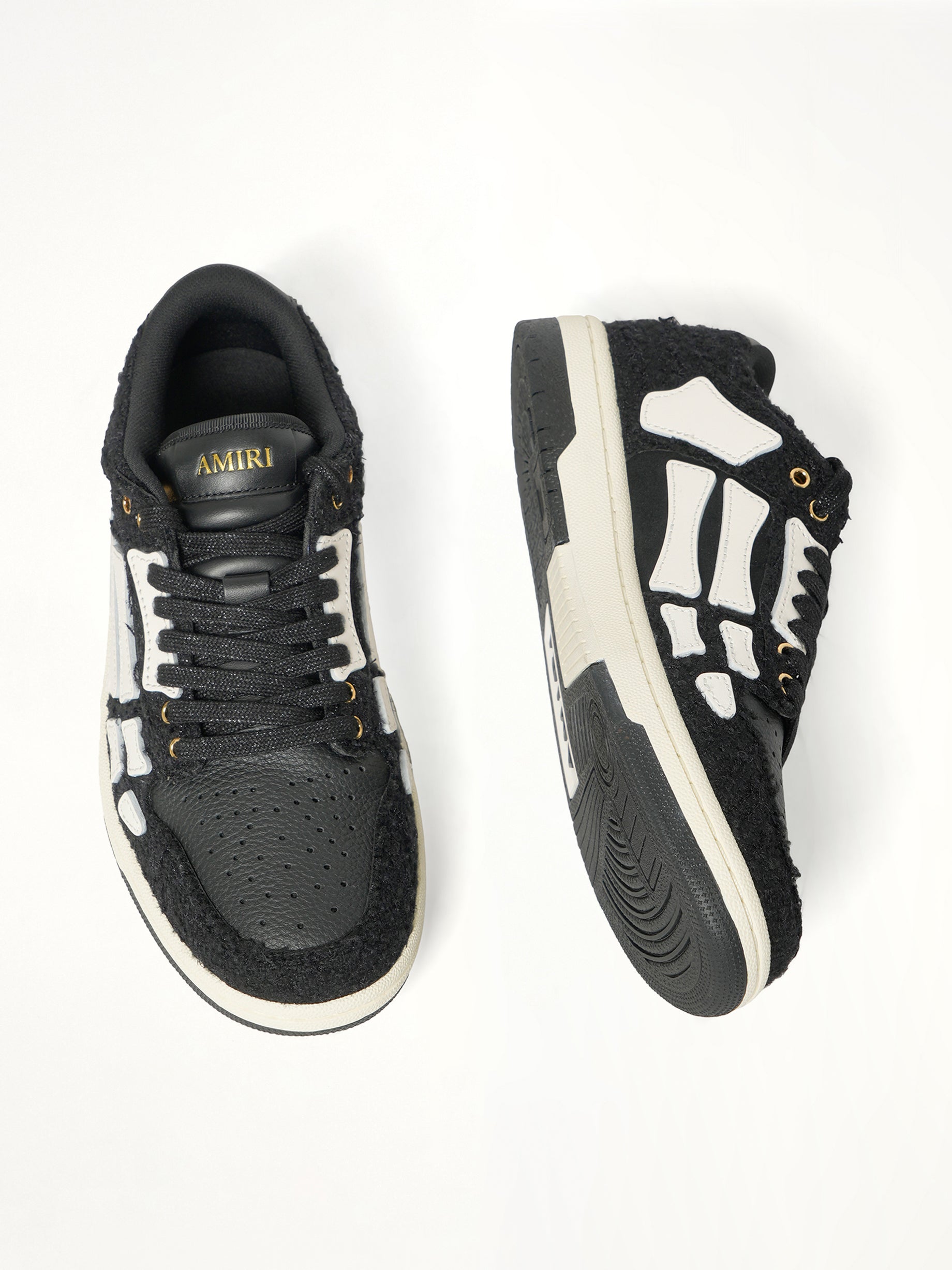 Boucle Skeleton Low Top Sneaker in Black Top View | AMIRI