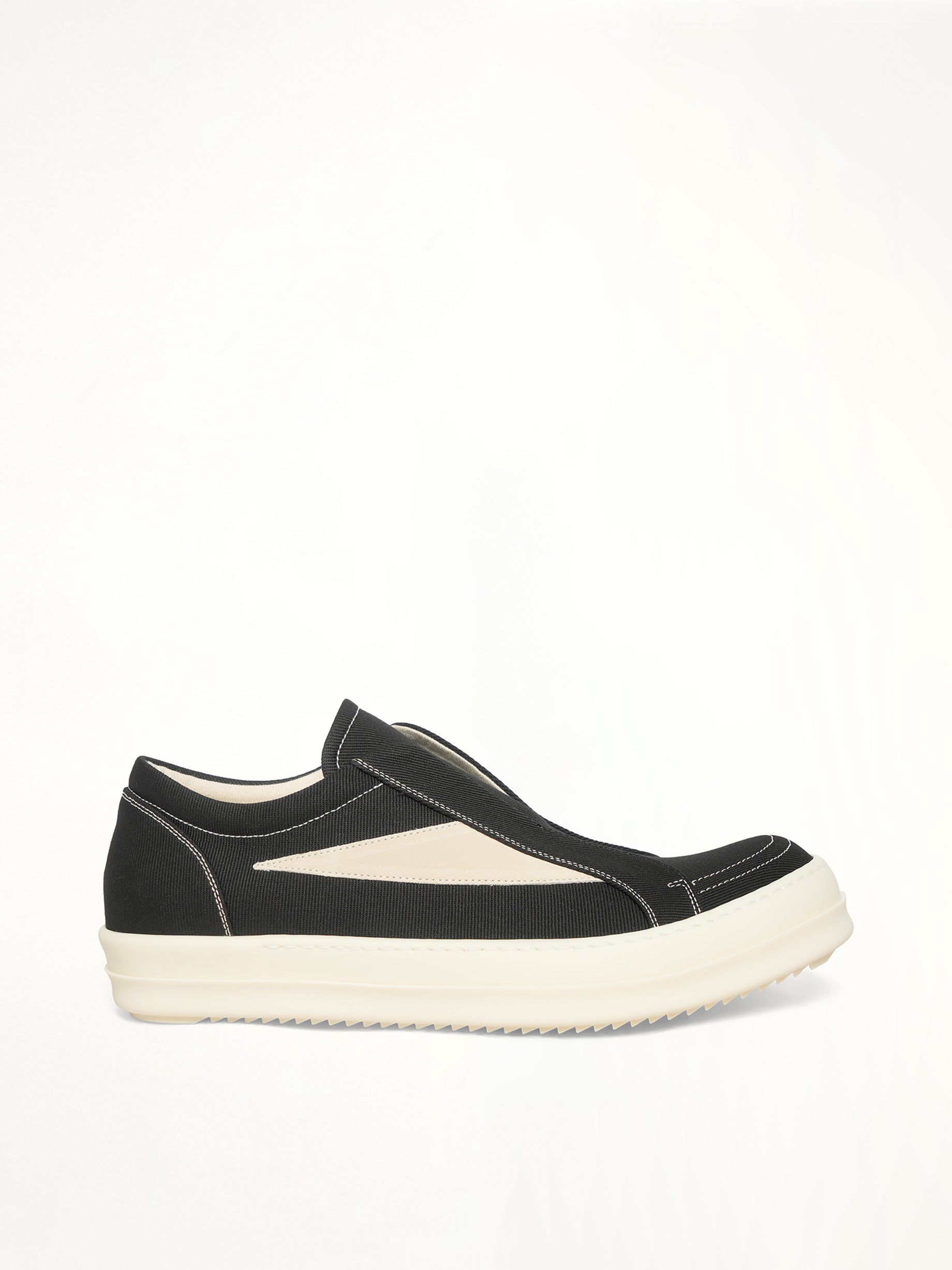 Laceless Vintage Sneaks in Black/Milk/Milk Side View | RICK OWENS DRKSHDW