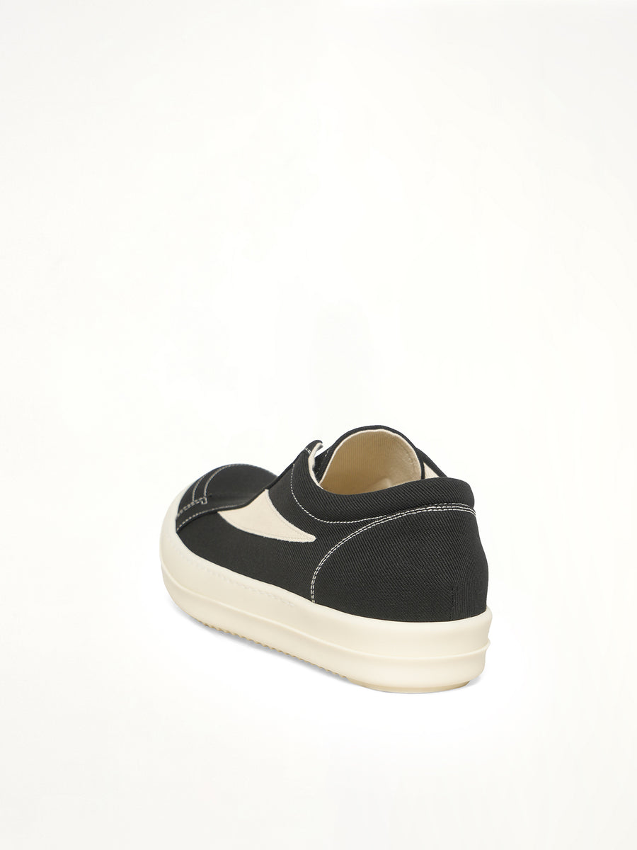 Laceless Vintage Sneaks in Black/Milk/Milk Back View | RICK OWENS DRKSHDW