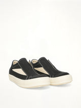 Laceless Vintage Sneaks in Black/Milk/Milk Front View | RICK OWENS DRKSHDW