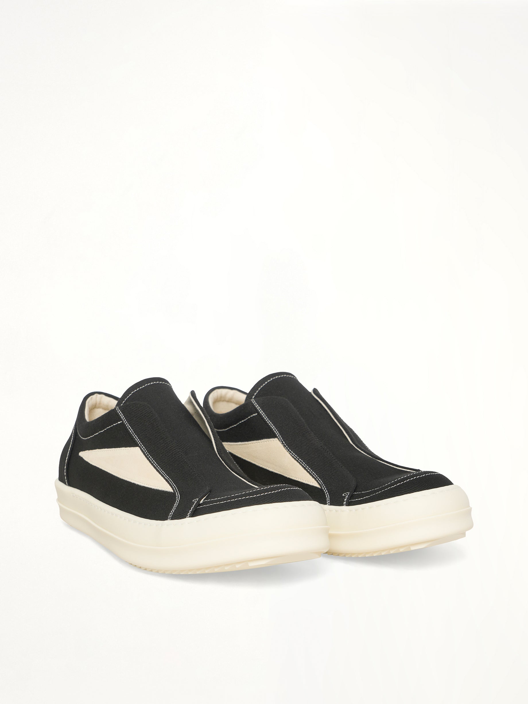 Laceless Vintage Sneaks in Black/Milk/Milk Front View | RICK OWENS DRKSHDW