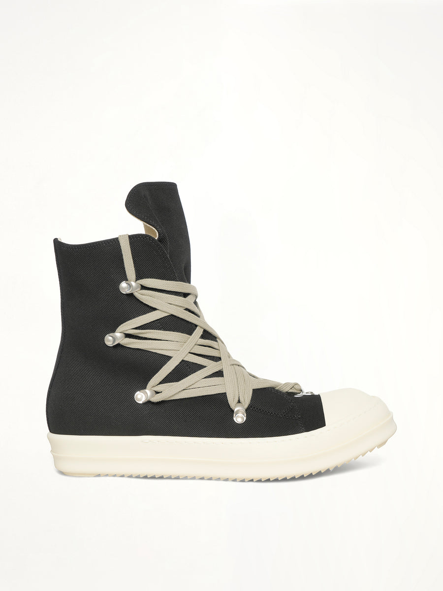 Megalace Sneaks in Black/Milk/Milk Side View | RICK OWENS DRKSHDW