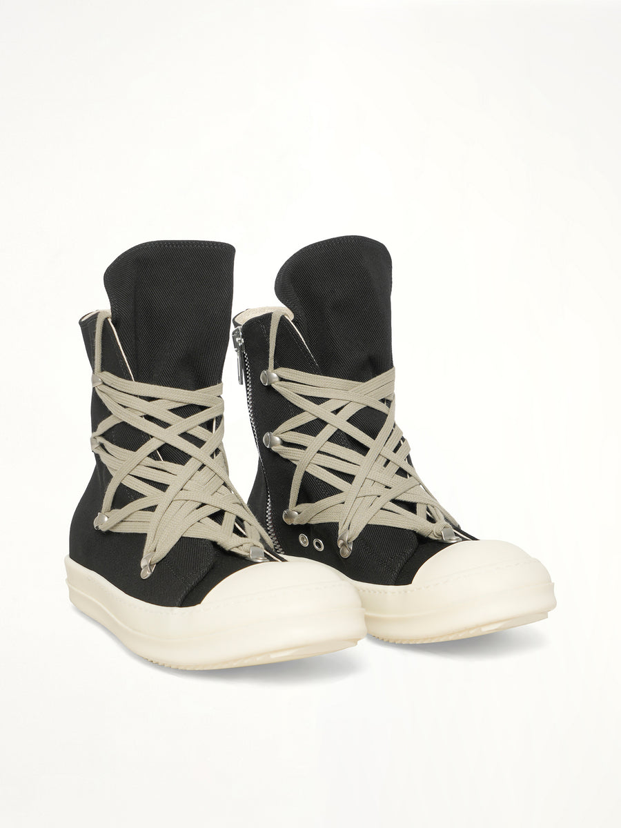 Megalace Sneaks in Black/Milk/Milk Front View | RICK OWENS DRKSHDW