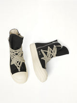 Megalace Sneaks in Black/Milk/Milk Top View | RICK OWENS DRKSHDW