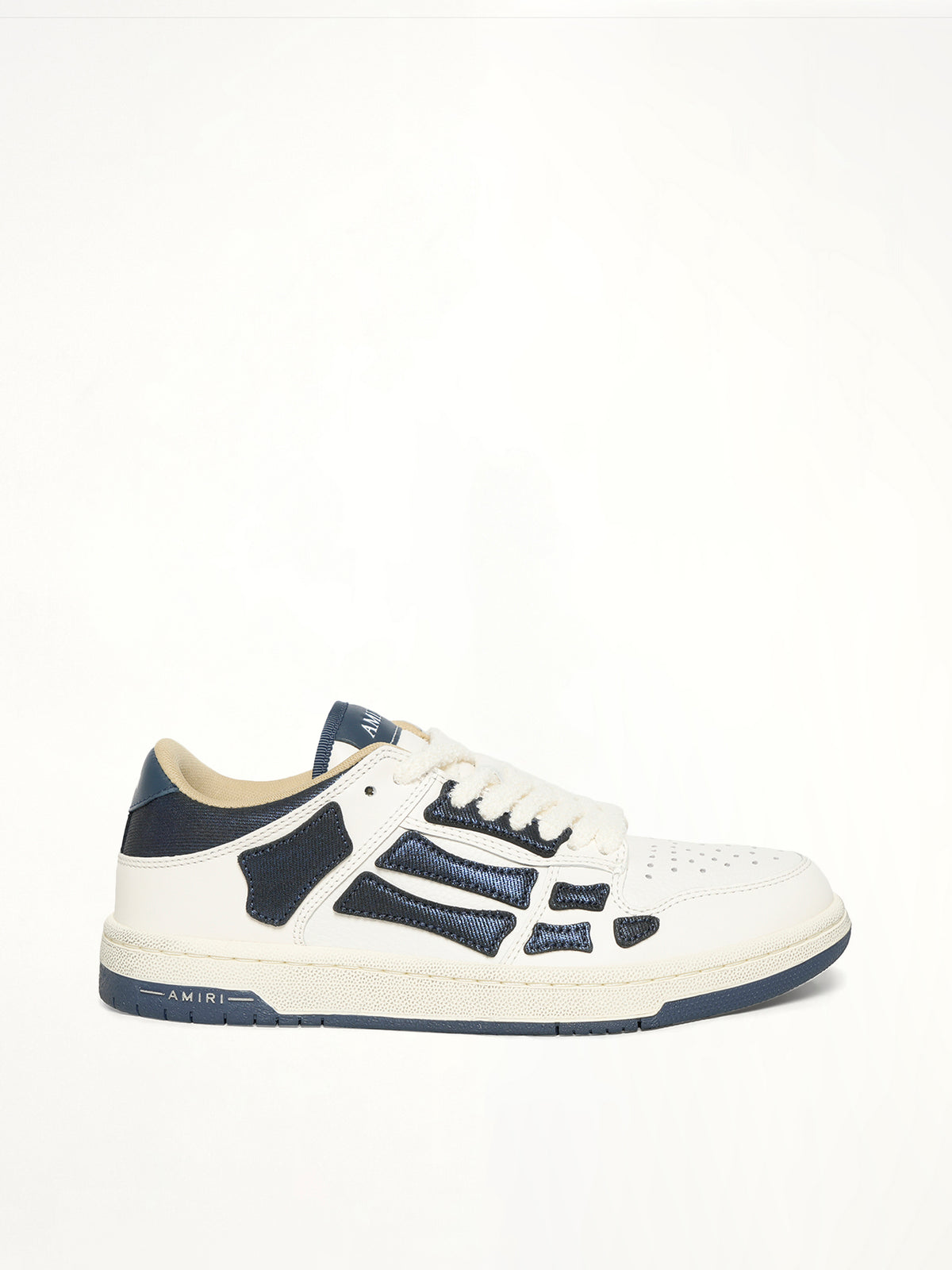Denim Skeleton Low Top Sneakers in Wet Shimmer Side View | AMIRI