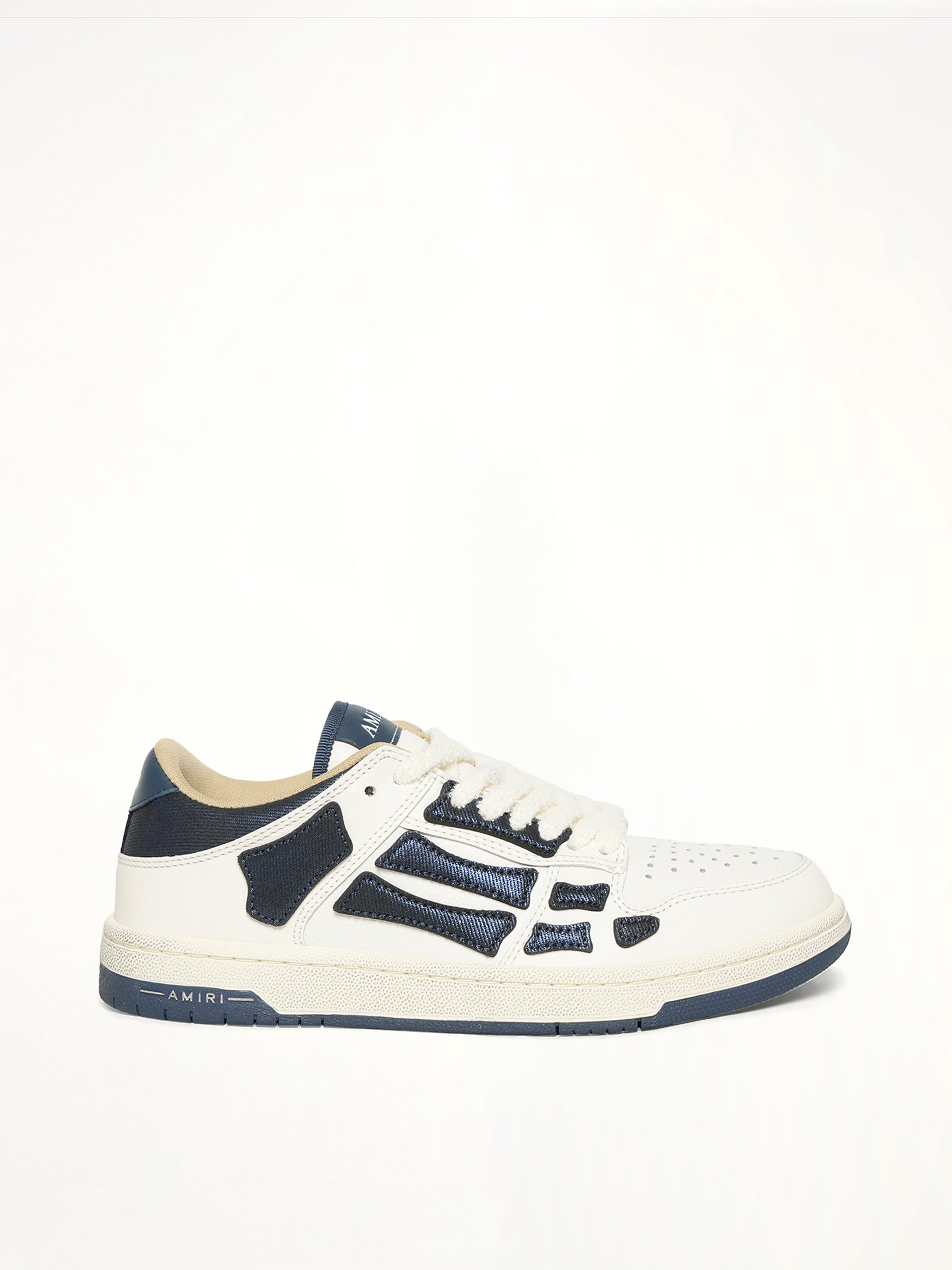 Denim Skeleton Low Top Sneakers in Wet Shimmer Side View | AMIRI