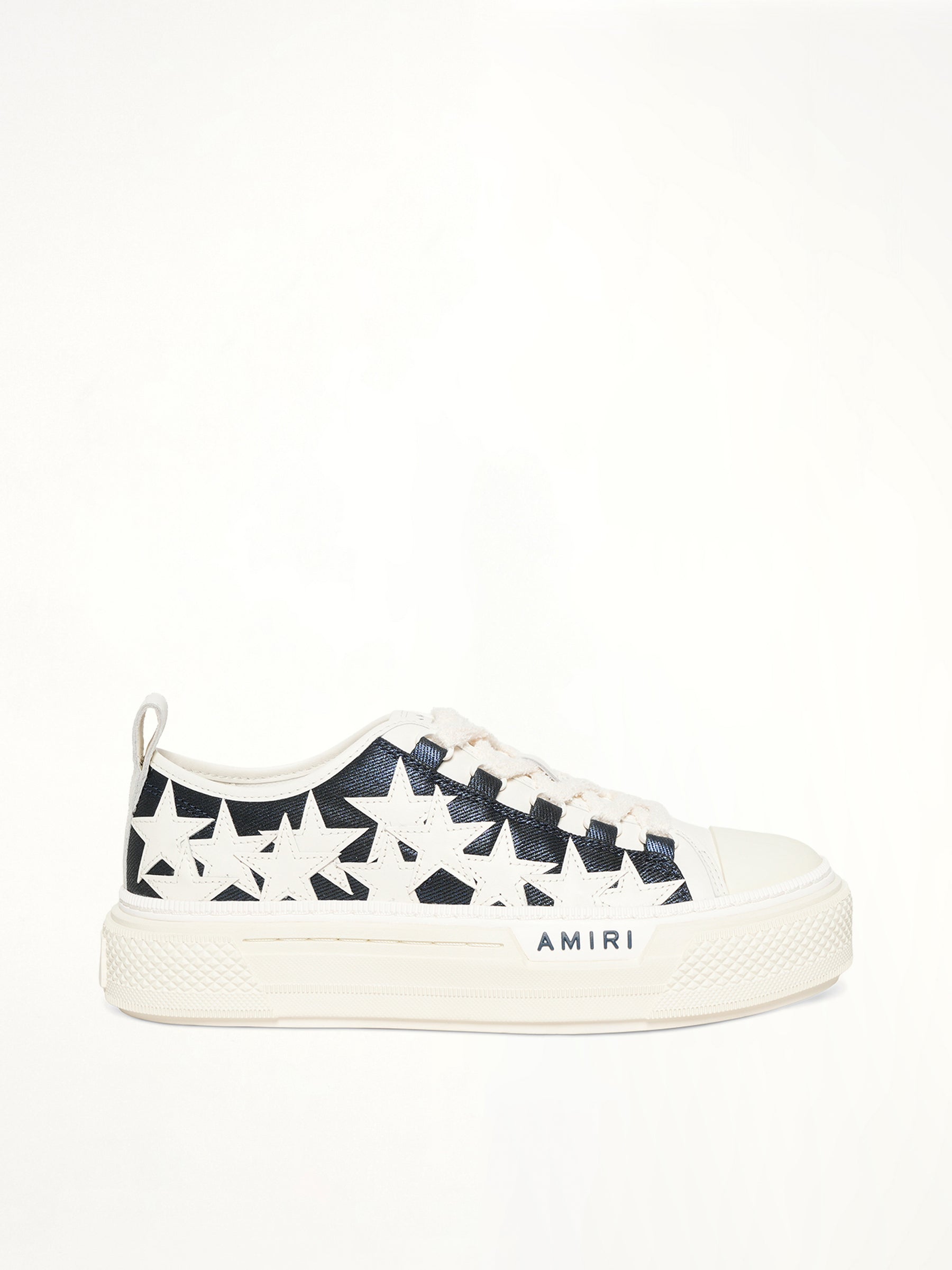 Denim Stars Court Low Sneaker in Wet Shimmer Side View | AMIRI