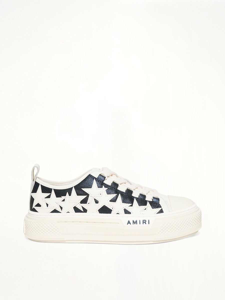 Denim Stars Court Low Sneaker in Wet Shimmer Side View | AMIRI